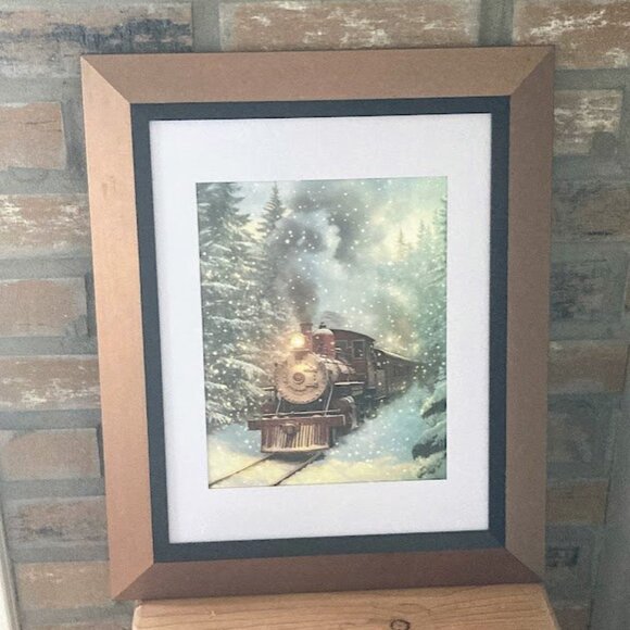 Holiday Christmas Print Matted 11 x 14 Trains through Snowy Landscape - Picture 2 of 3